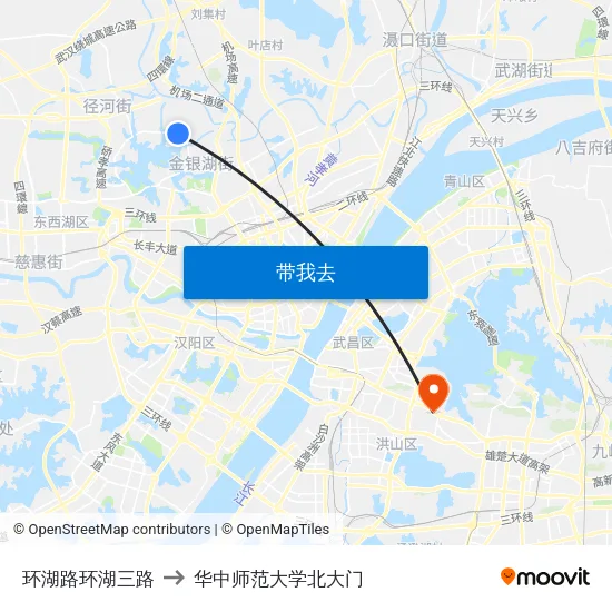 环湖路环湖三路 to 华中师范大学北大门 map