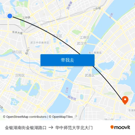 金银湖南街金银湖路口 to 华中师范大学北大门 map