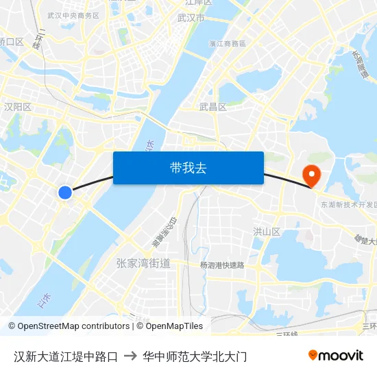 汉新大道江堤中路口 to 华中师范大学北大门 map