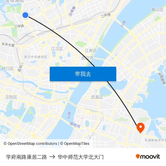学府南路康居二路 to 华中师范大学北大门 map