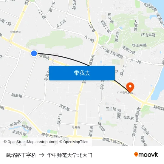 武珞路丁字桥 to 华中师范大学北大门 map