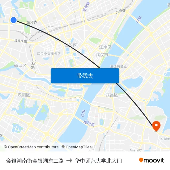 金银湖南街金银湖东二路 to 华中师范大学北大门 map