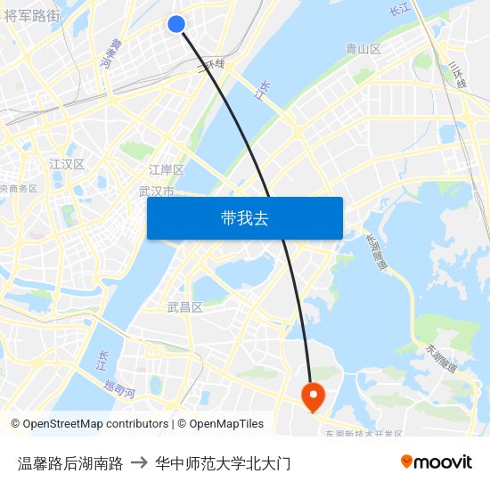 温馨路后湖南路 to 华中师范大学北大门 map