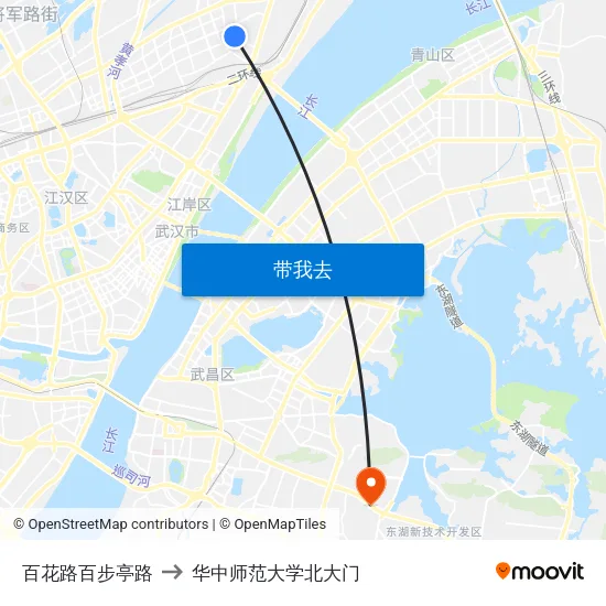 百花路百步亭路 to 华中师范大学北大门 map