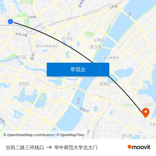 古田二路三环线口 to 华中师范大学北大门 map