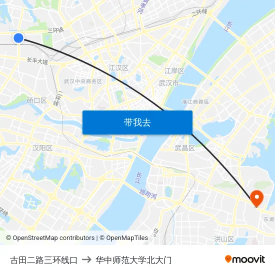 古田二路三环线口 to 华中师范大学北大门 map