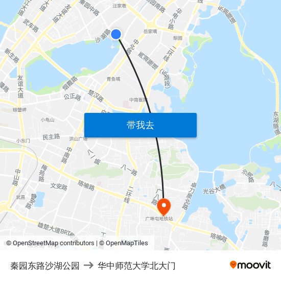 秦园东路沙湖公园 to 华中师范大学北大门 map