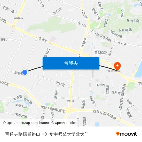 宝通寺路瑞景路口 to 华中师范大学北大门 map