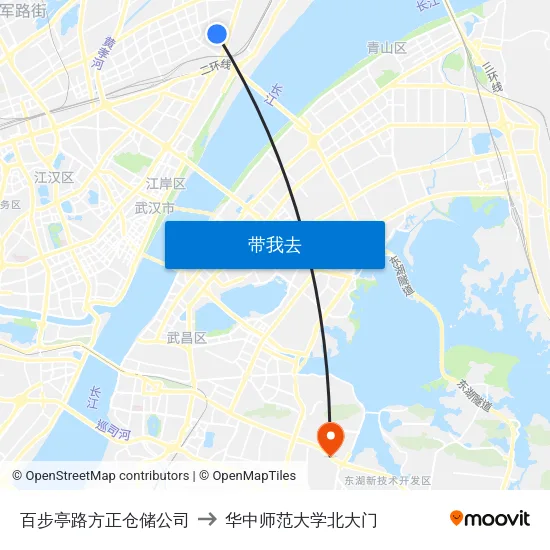 百步亭路方正仓储公司 to 华中师范大学北大门 map
