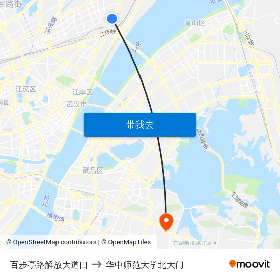 百步亭路解放大道口 to 华中师范大学北大门 map