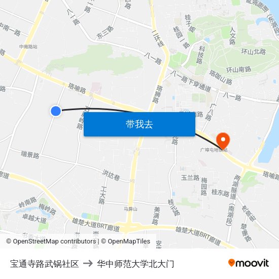 宝通寺路武锅社区 to 华中师范大学北大门 map