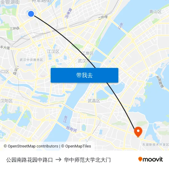 公园南路花园中路口 to 华中师范大学北大门 map