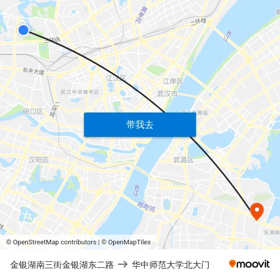 金银湖南三街金银湖东二路 to 华中师范大学北大门 map