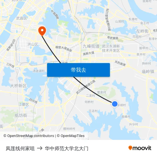 凤莲线何家咀 to 华中师范大学北大门 map
