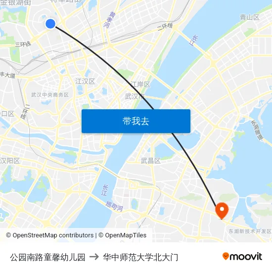 公园南路童馨幼儿园 to 华中师范大学北大门 map