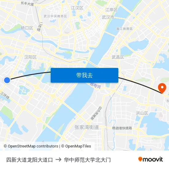 四新大道龙阳大道口 to 华中师范大学北大门 map