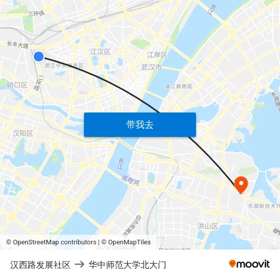 汉西路发展社区 to 华中师范大学北大门 map
