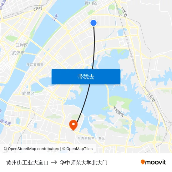 黄州街工业大道口 to 华中师范大学北大门 map