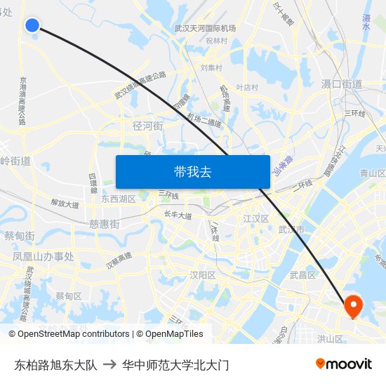 东柏路旭东大队 to 华中师范大学北大门 map
