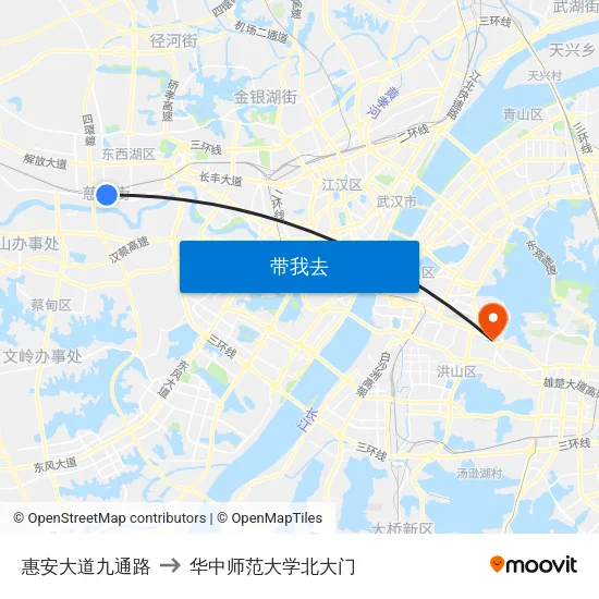 惠安大道九通路 to 华中师范大学北大门 map