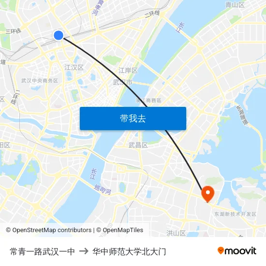 常青一路武汉一中 to 华中师范大学北大门 map
