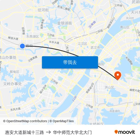 惠安大道新城十三路 to 华中师范大学北大门 map