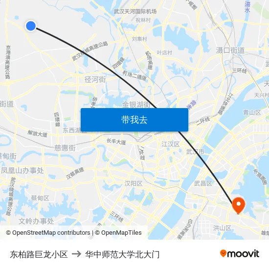 东柏路巨龙小区 to 华中师范大学北大门 map