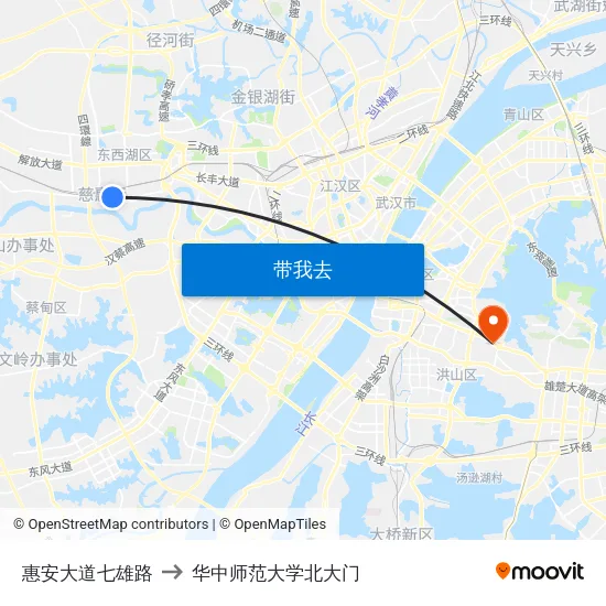 惠安大道七雄路 to 华中师范大学北大门 map