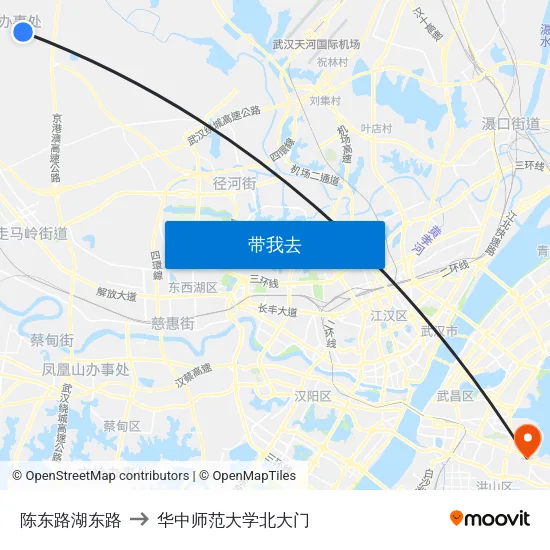 陈东路湖东路 to 华中师范大学北大门 map