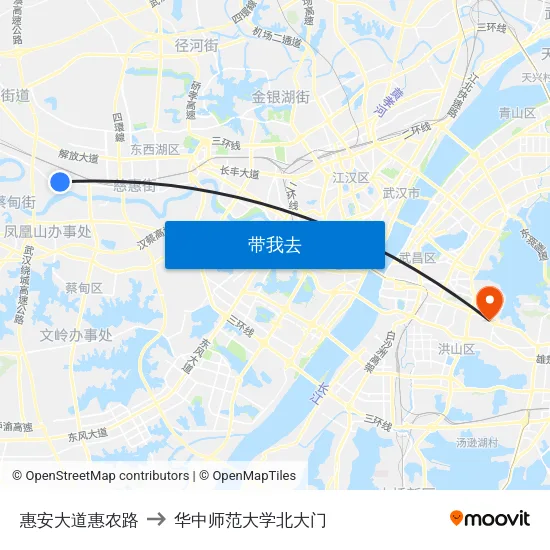 惠安大道惠农路 to 华中师范大学北大门 map