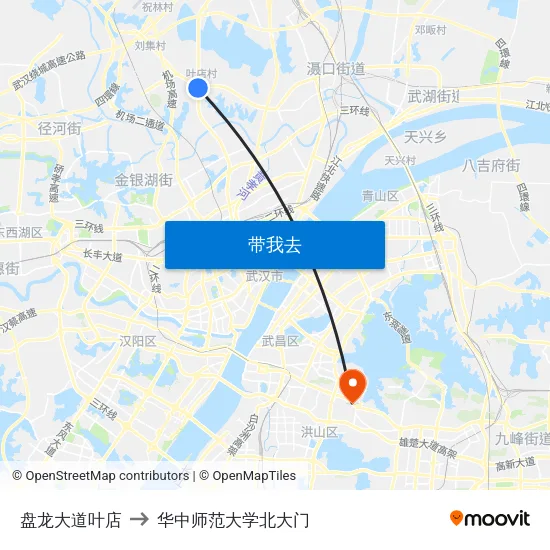 盘龙大道叶店 to 华中师范大学北大门 map