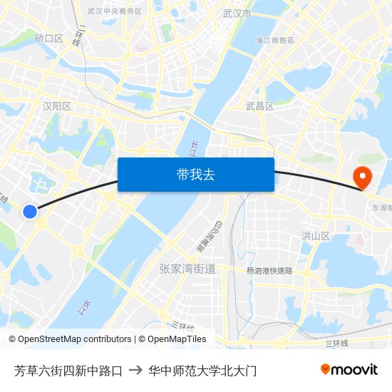 芳草六街四新中路口 to 华中师范大学北大门 map