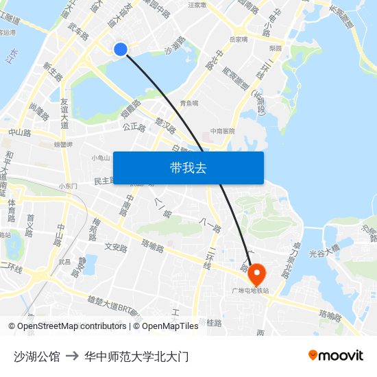 沙湖公馆 to 华中师范大学北大门 map