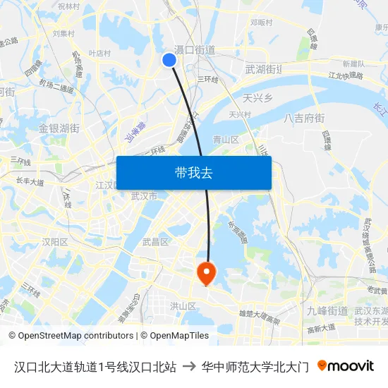 汉口北大道轨道1号线汉口北站 to 华中师范大学北大门 map