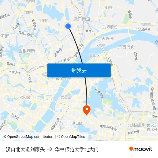 汉口北大道刘家头 to 华中师范大学北大门 map