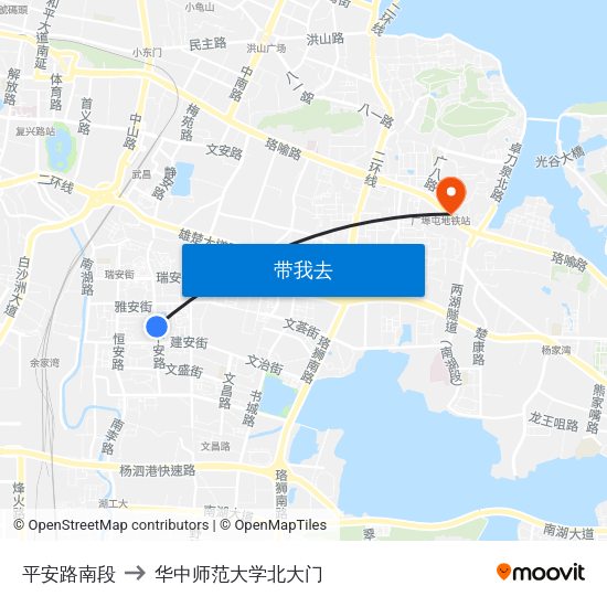 平安路南段 to 华中师范大学北大门 map