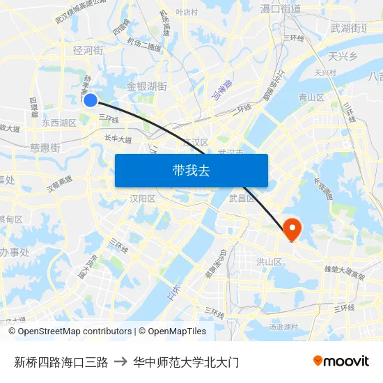 新桥四路海口三路 to 华中师范大学北大门 map