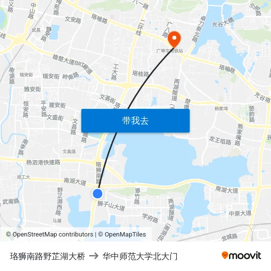珞狮南路野芷湖大桥 to 华中师范大学北大门 map