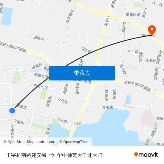 丁字桥南路建安街 to 华中师范大学北大门 map