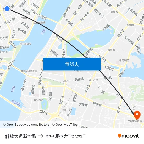 解放大道新华路 to 华中师范大学北大门 map