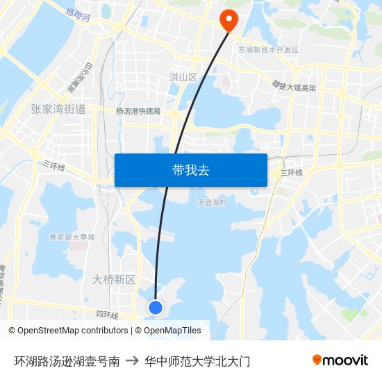 环湖路汤逊湖壹号南 to 华中师范大学北大门 map