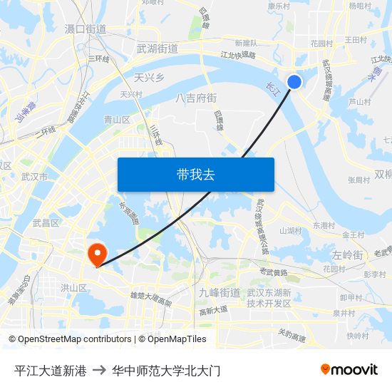 平江大道新港 to 华中师范大学北大门 map