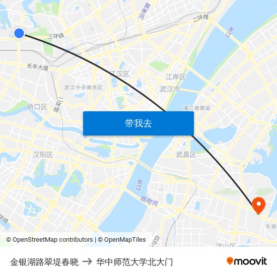 金银湖路翠堤春晓 to 华中师范大学北大门 map