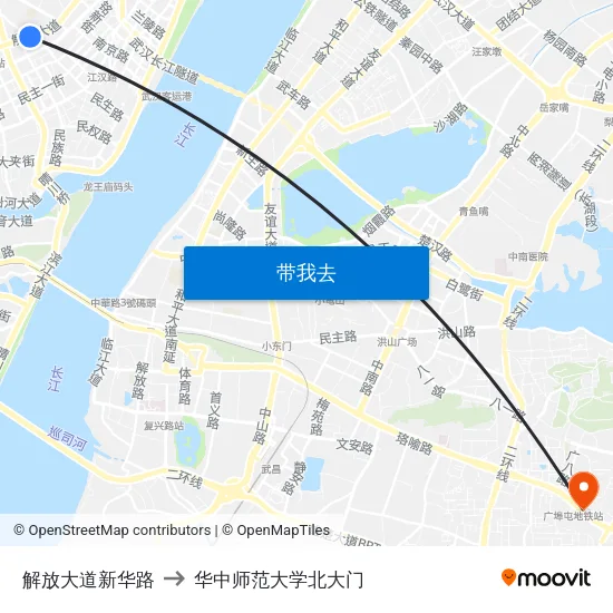 解放大道新华路 to 华中师范大学北大门 map