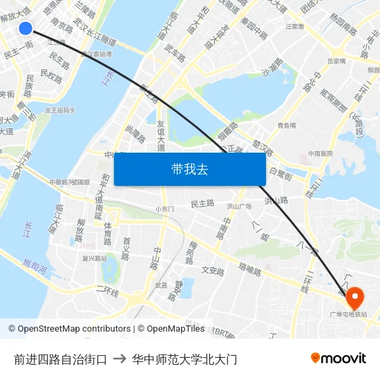 前进四路自治街口 to 华中师范大学北大门 map