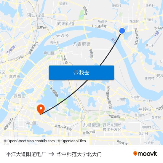 平江大道阳逻电厂 to 华中师范大学北大门 map