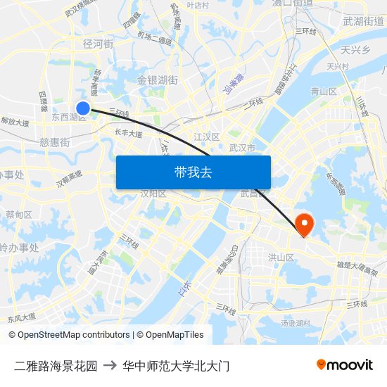 二雅路海景花园 to 华中师范大学北大门 map