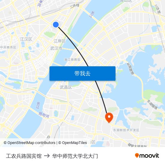 工农兵路国宾馆 to 华中师范大学北大门 map