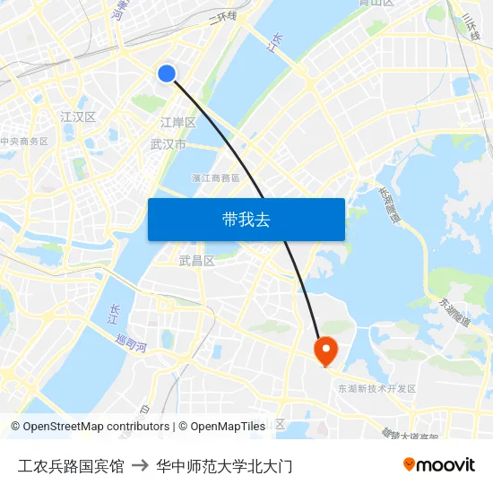 工农兵路国宾馆 to 华中师范大学北大门 map