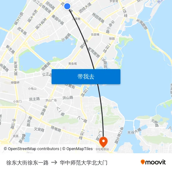 徐东大街徐东一路 to 华中师范大学北大门 map